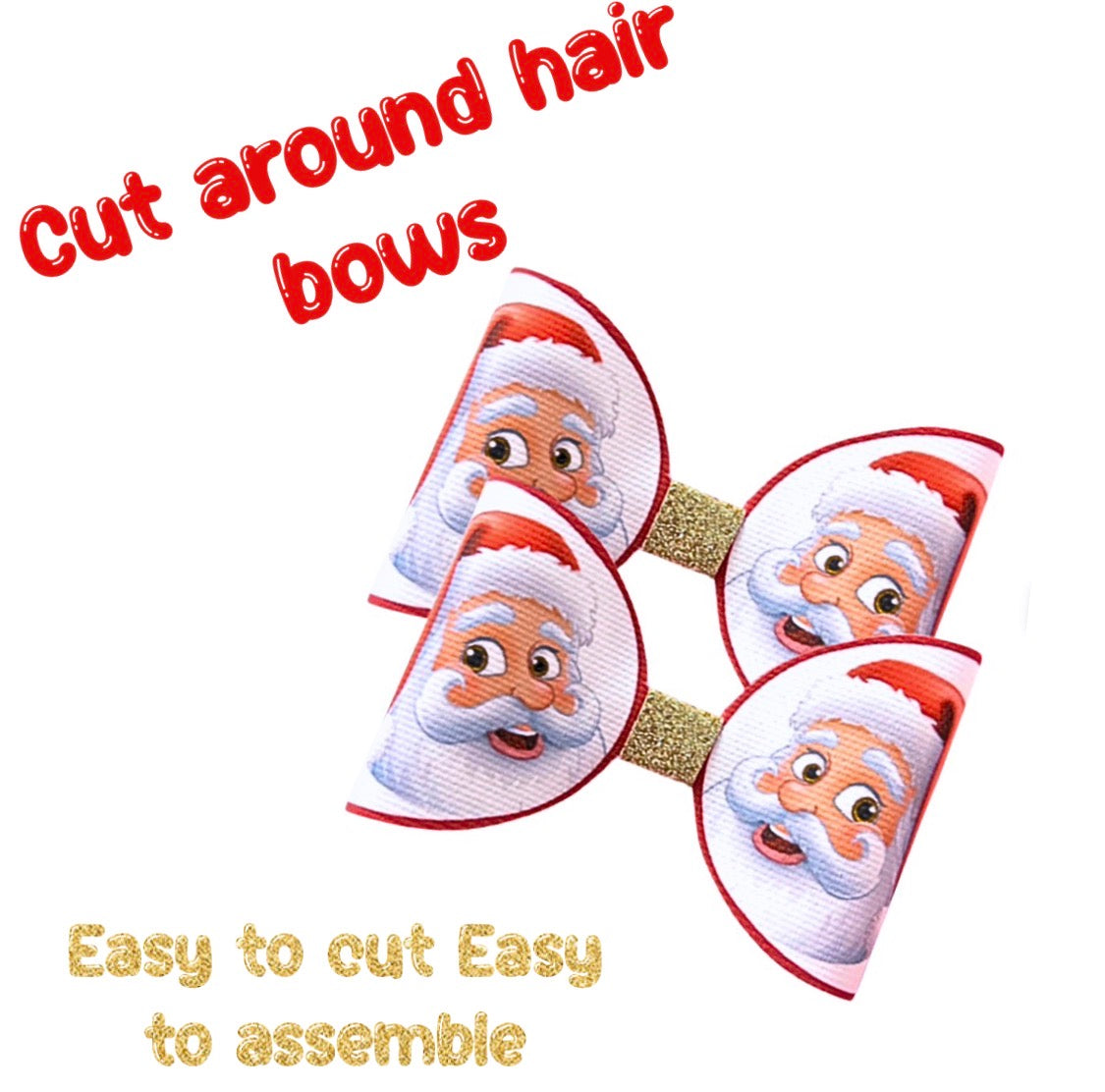 7 Hey Santa Cut around Hair bow loops 3.5”