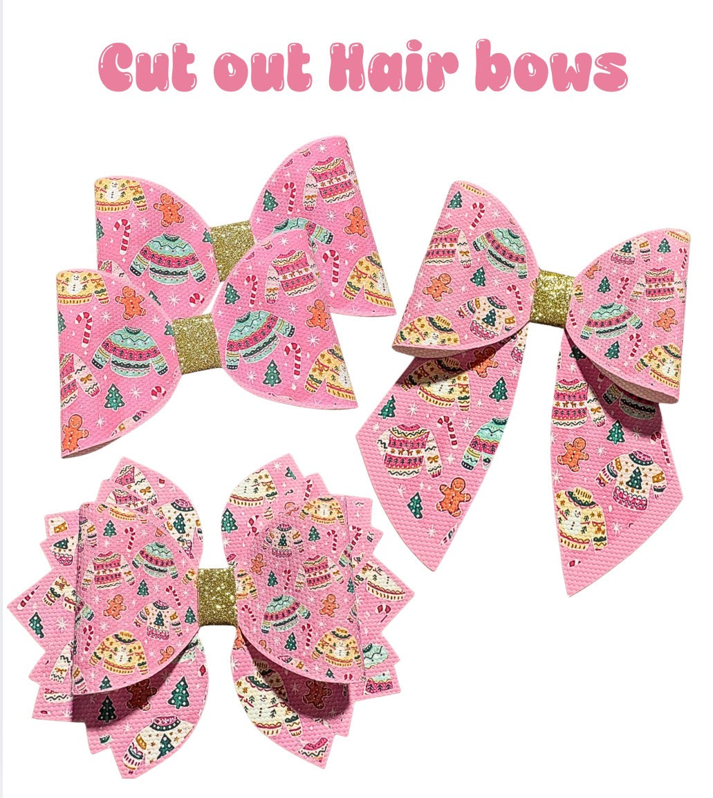Christmas Jumper Cut Out hair bow making sets 3.5”(choice of bow shape)