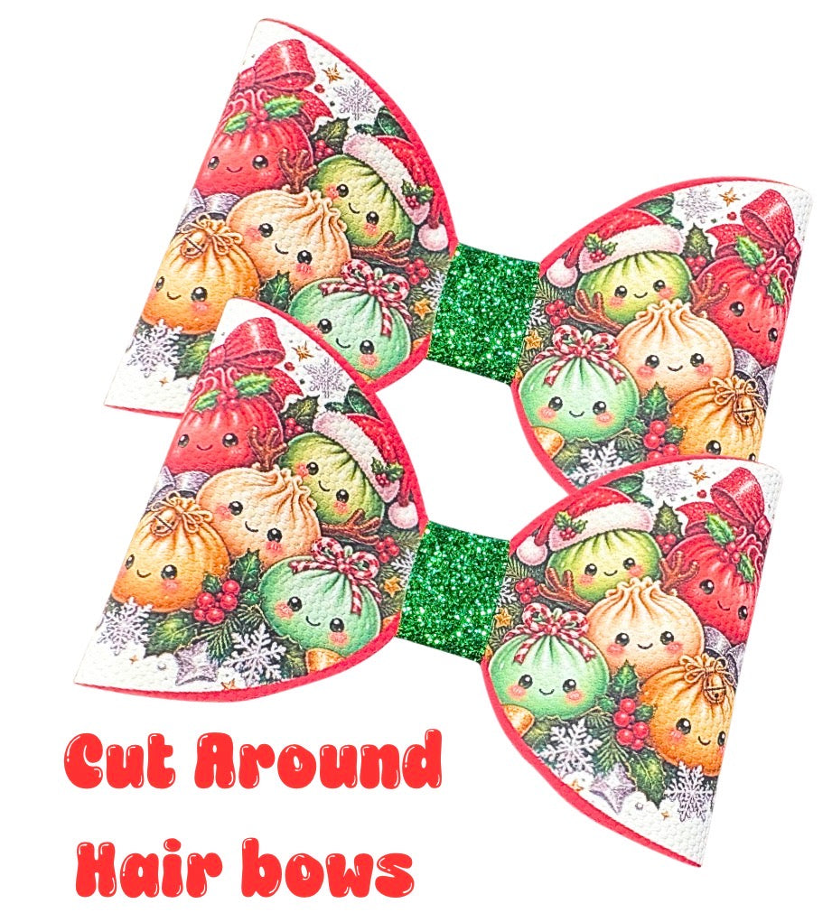 7 x Cut around hair bow loops 3.5” Canvas/leatherette Festive Dumplings