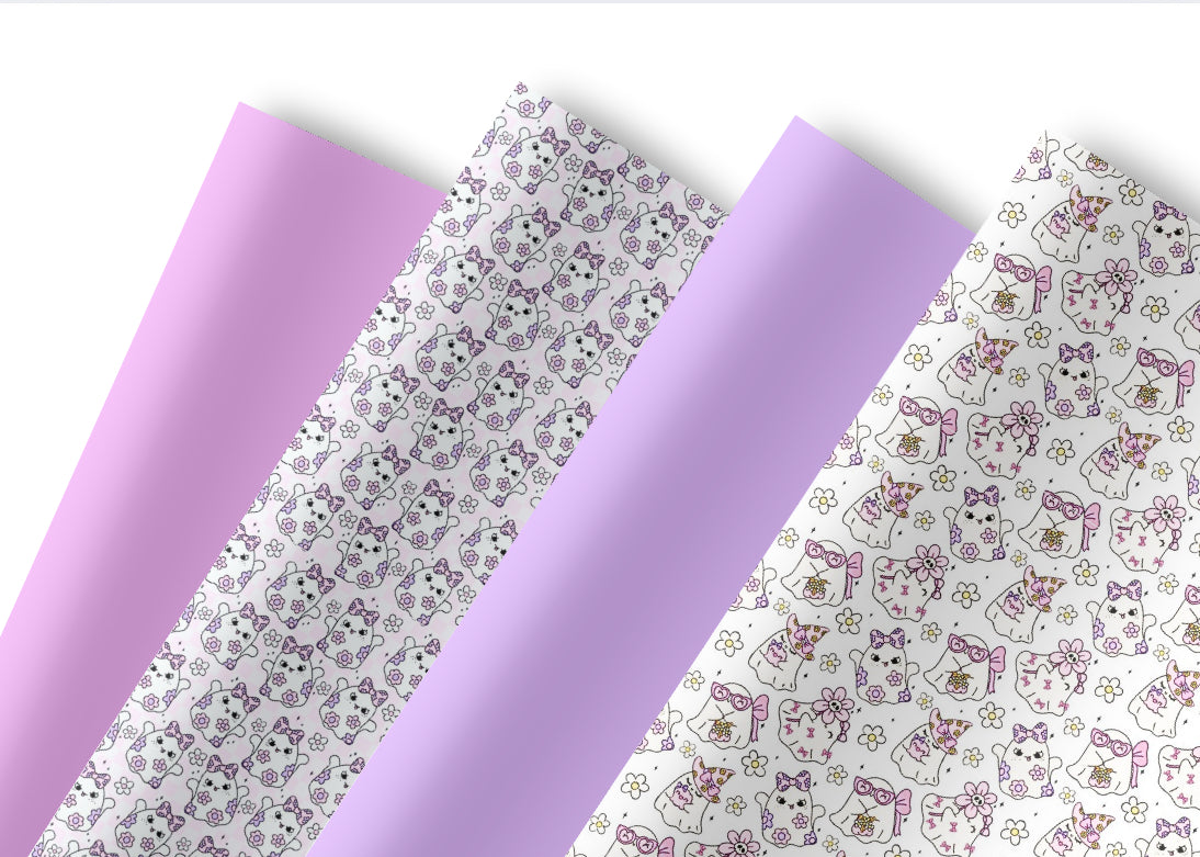 Set of 4 floral ghosts themed printed premium canvas fabric A4
