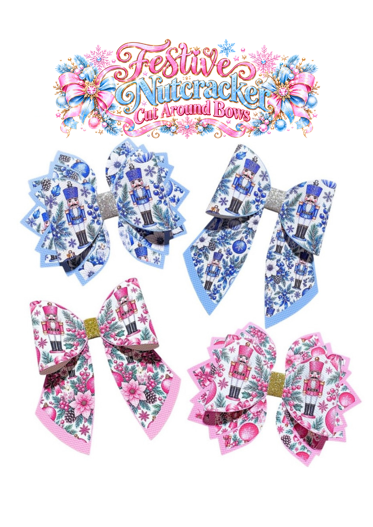 Nutcracker Cut Out hair bow making sets 3.5”(choice of bow shape & Colour Choice)