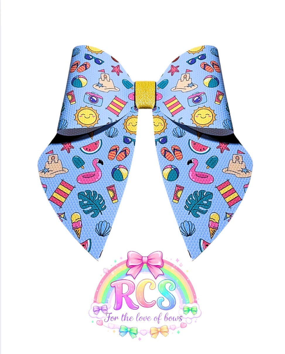 4 x printed in house Leatherette cut around bow loops and sailor Tails 3.5” Beach days