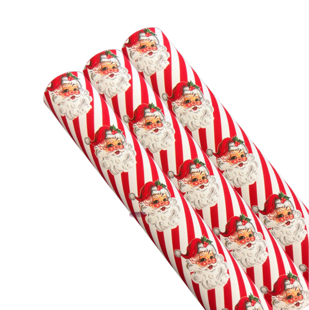 Santa candy stripe themed printed canvas fabric