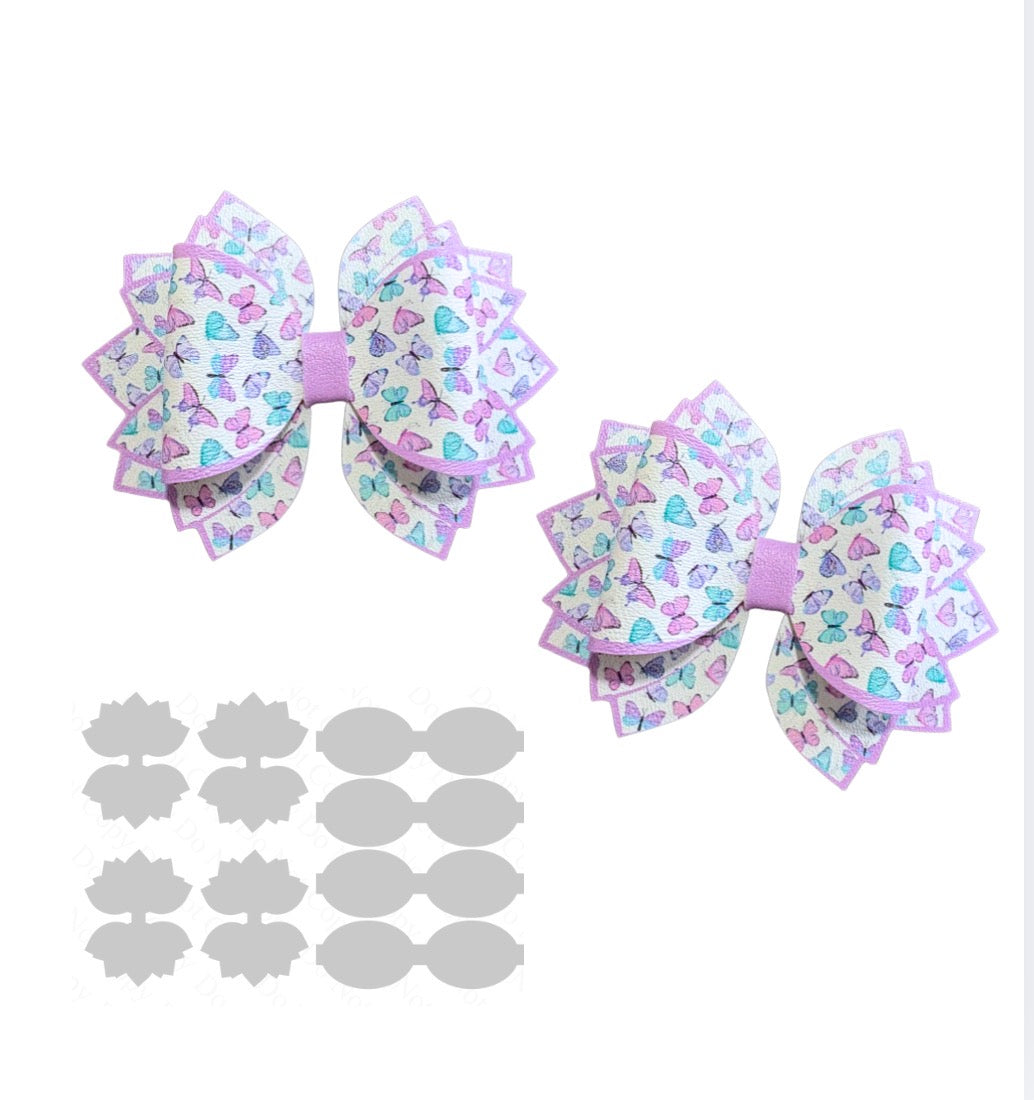4 x printed in house Leatherette bow loops and Fan Tails 3.5 Butterflies