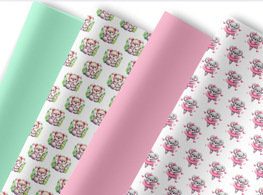 4 Piece Koala themed printed premium canvas fabric A4