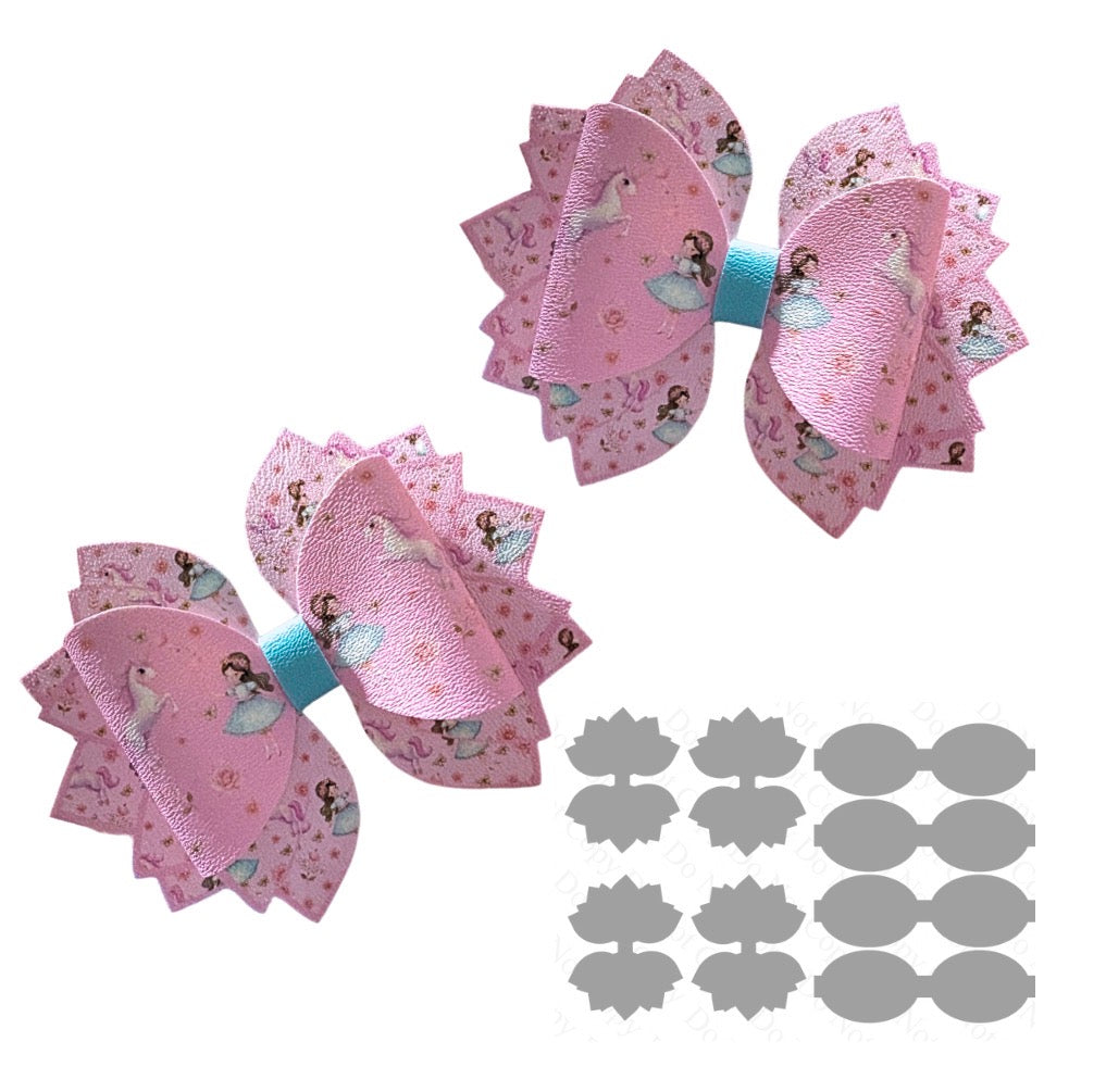 4 x printed Canvas bow loops and Fan Tails 3.5”Fairytale