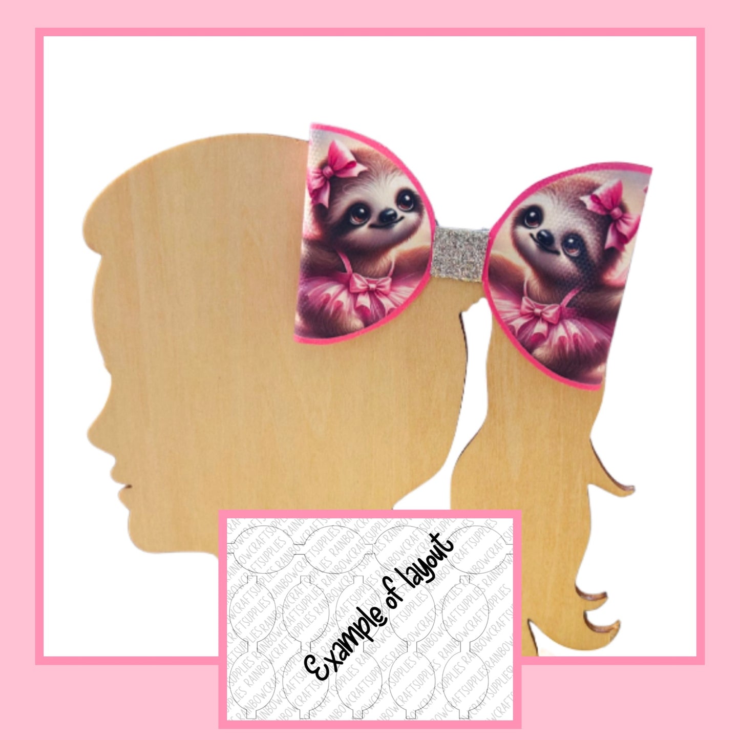 Sloth Cute In a Tutu theme themed pre printed canvas hair bow loops x 7