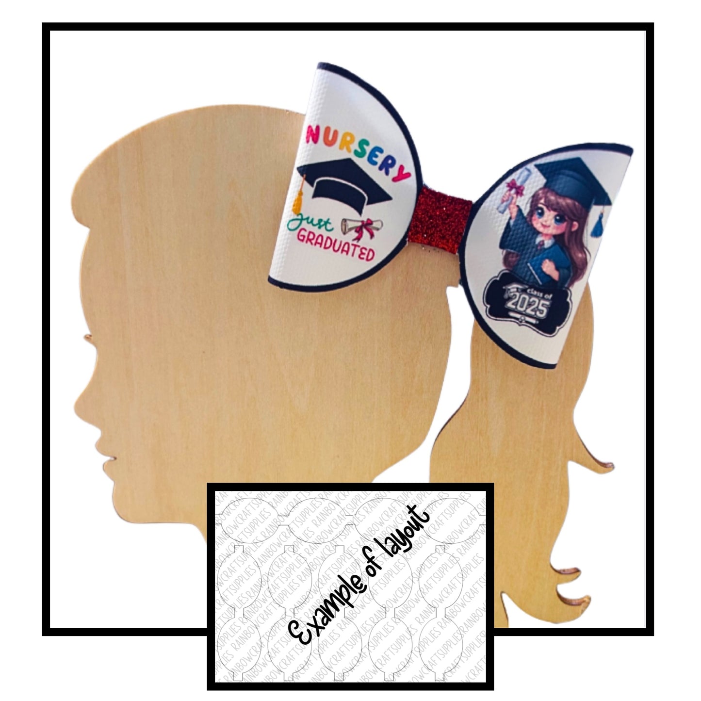 Nursery Graduation 2025 theme themed pre printed canvas hair bow loops x 7