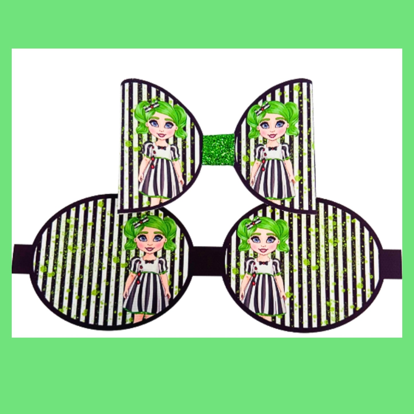 7 x Beetle juice Dolly printed cut around canvas hair bow loops