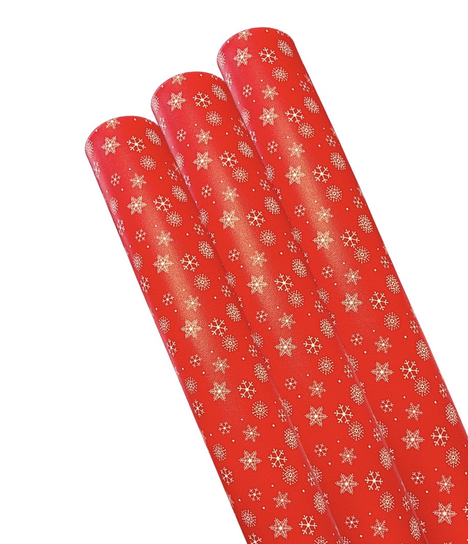 Red & Gold Snowflake Leatherette fabric A4