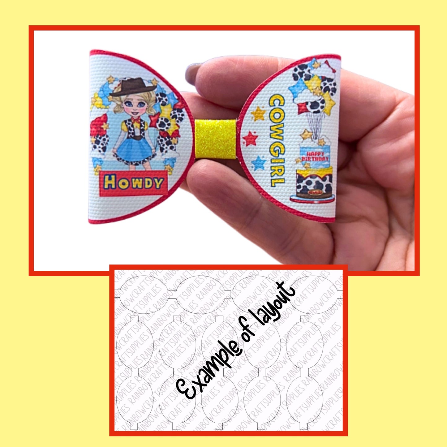 Beautiful Cow Girl printed 3.5”Leatherette bow loops x 7