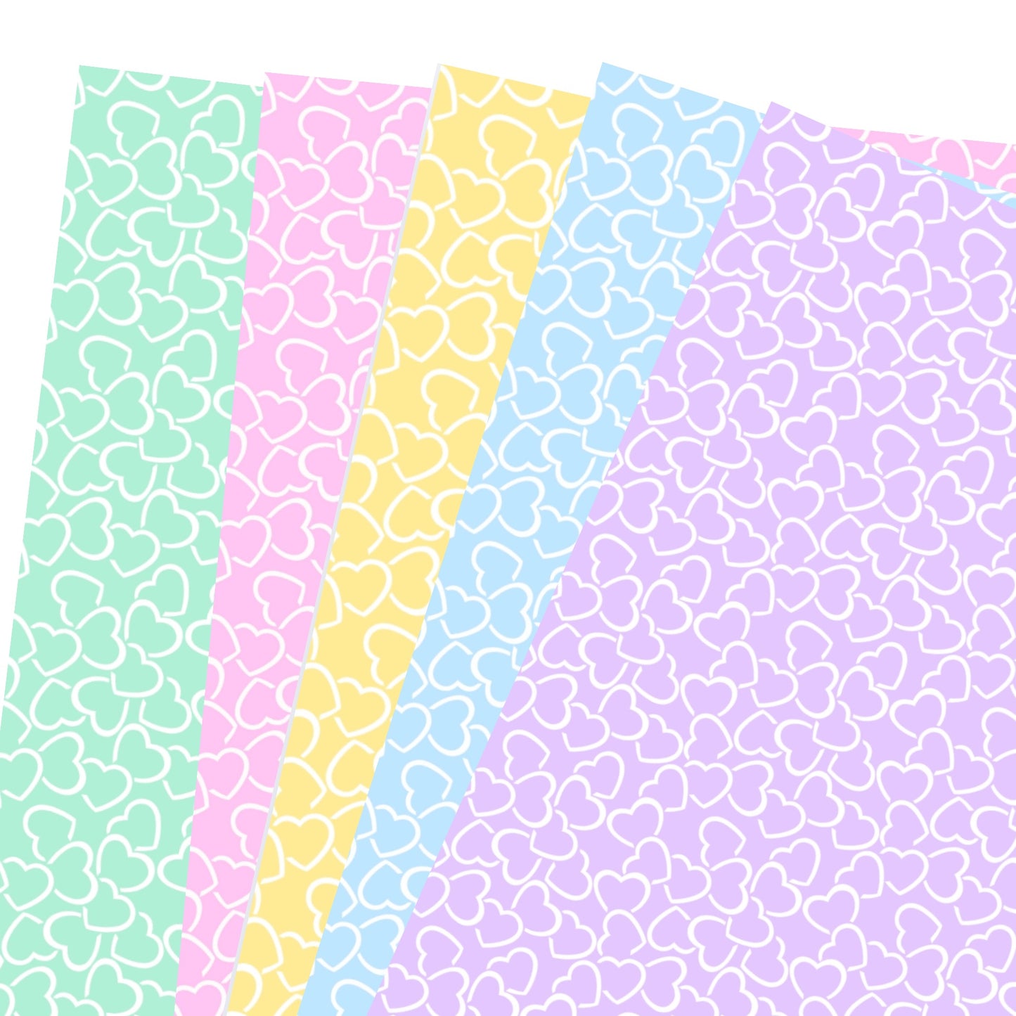 5 x pastel Hearts themed printed canvas sheets A4