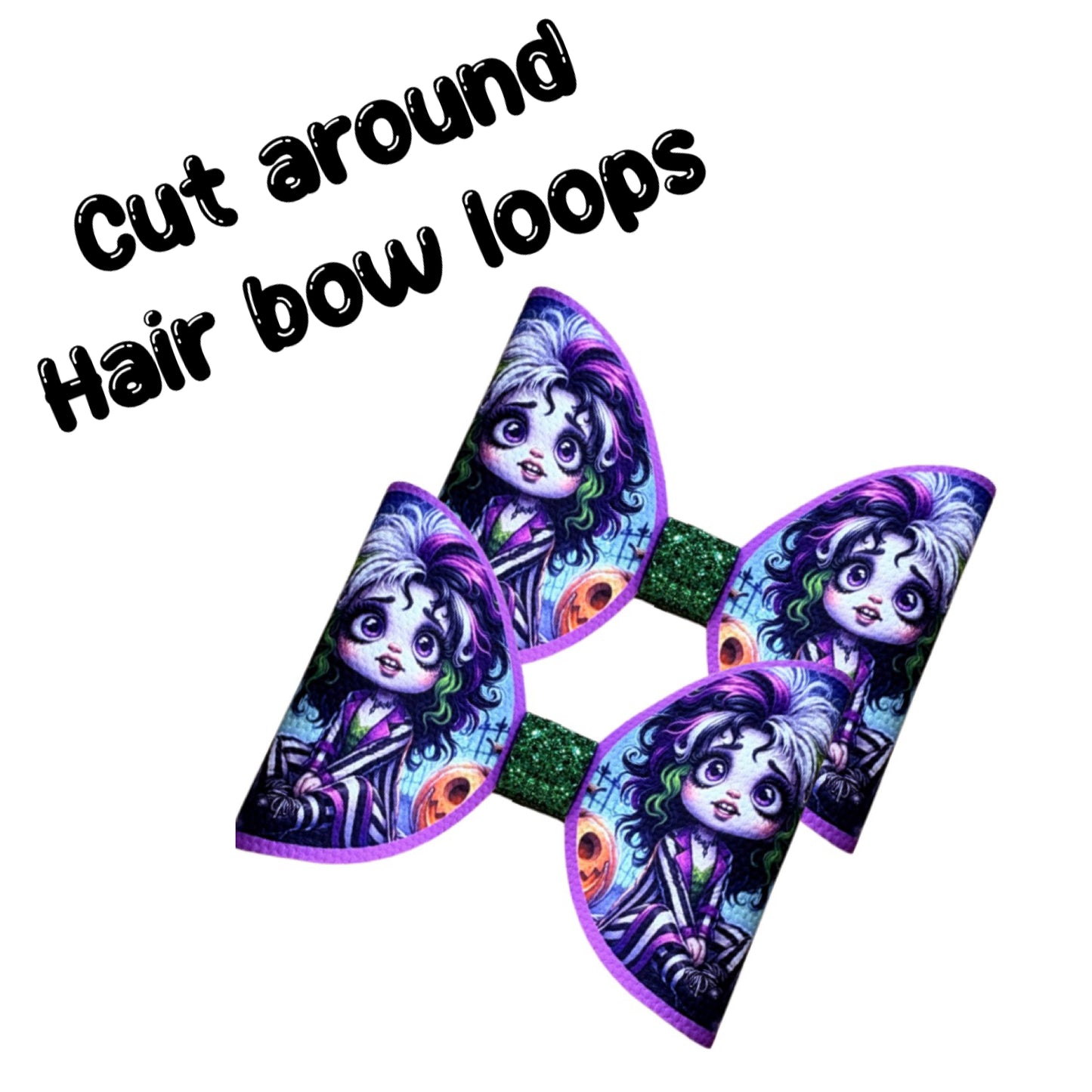 7 x Zombie girl theme cut around canvas hair bow loops 3.5”