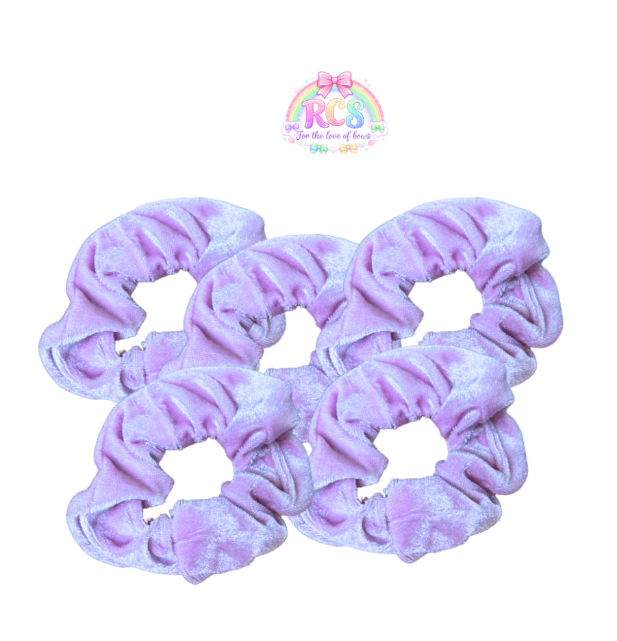 Lilac plush velvet fabric scrunchies