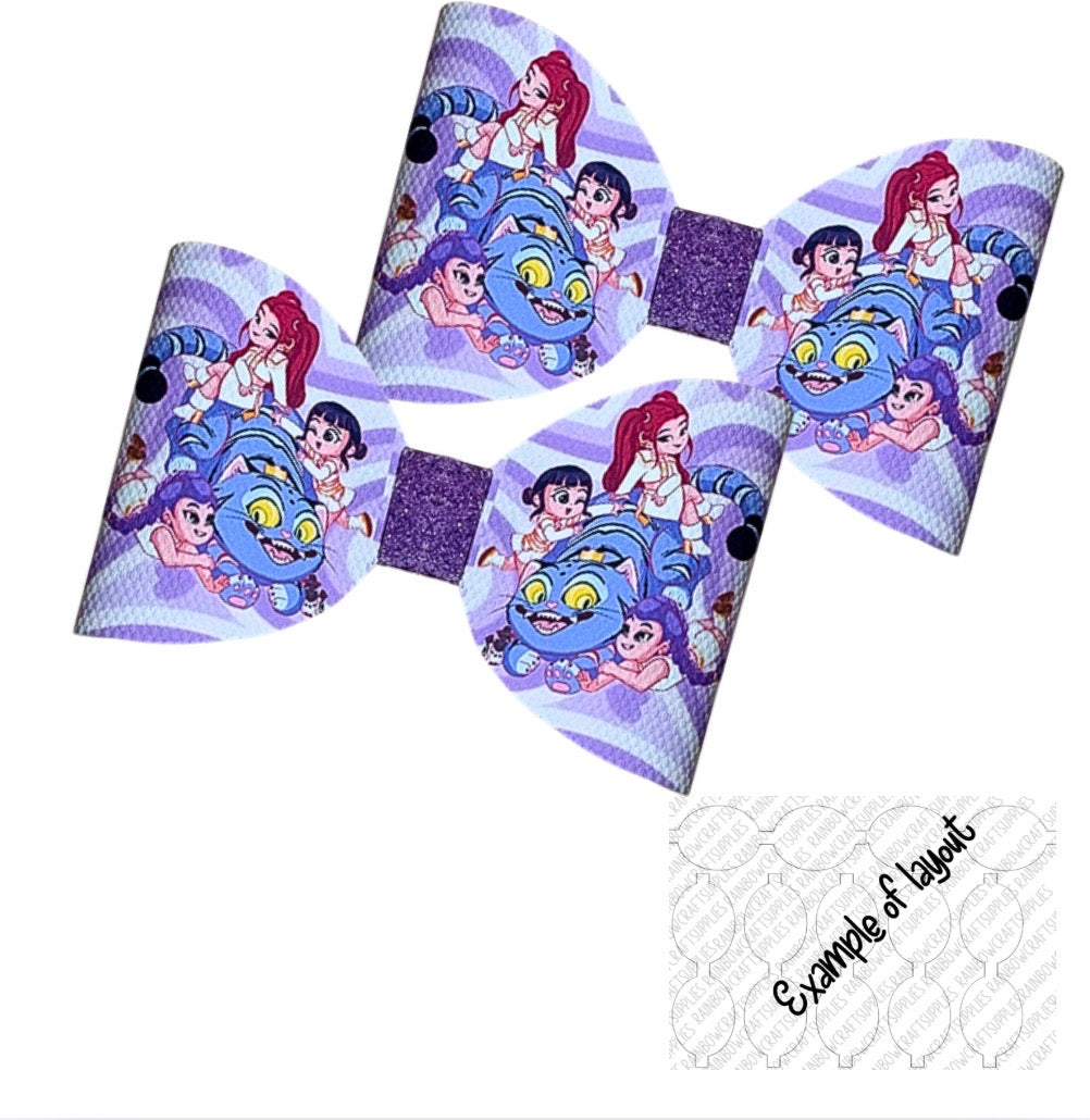 7 x K pop Fun themed canvas Cut around Hair bow loops 3.5”