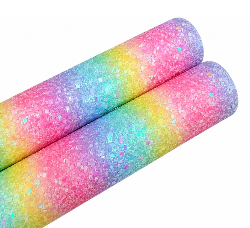 Shimmer Rainbow Ombré luxury chunky glitter fabric A4