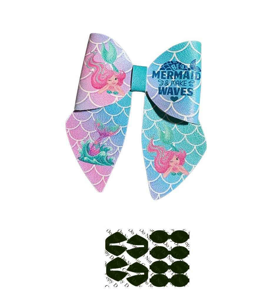 4 piece Mermaid leatherette bow loops and Sailor Tails 3.5”