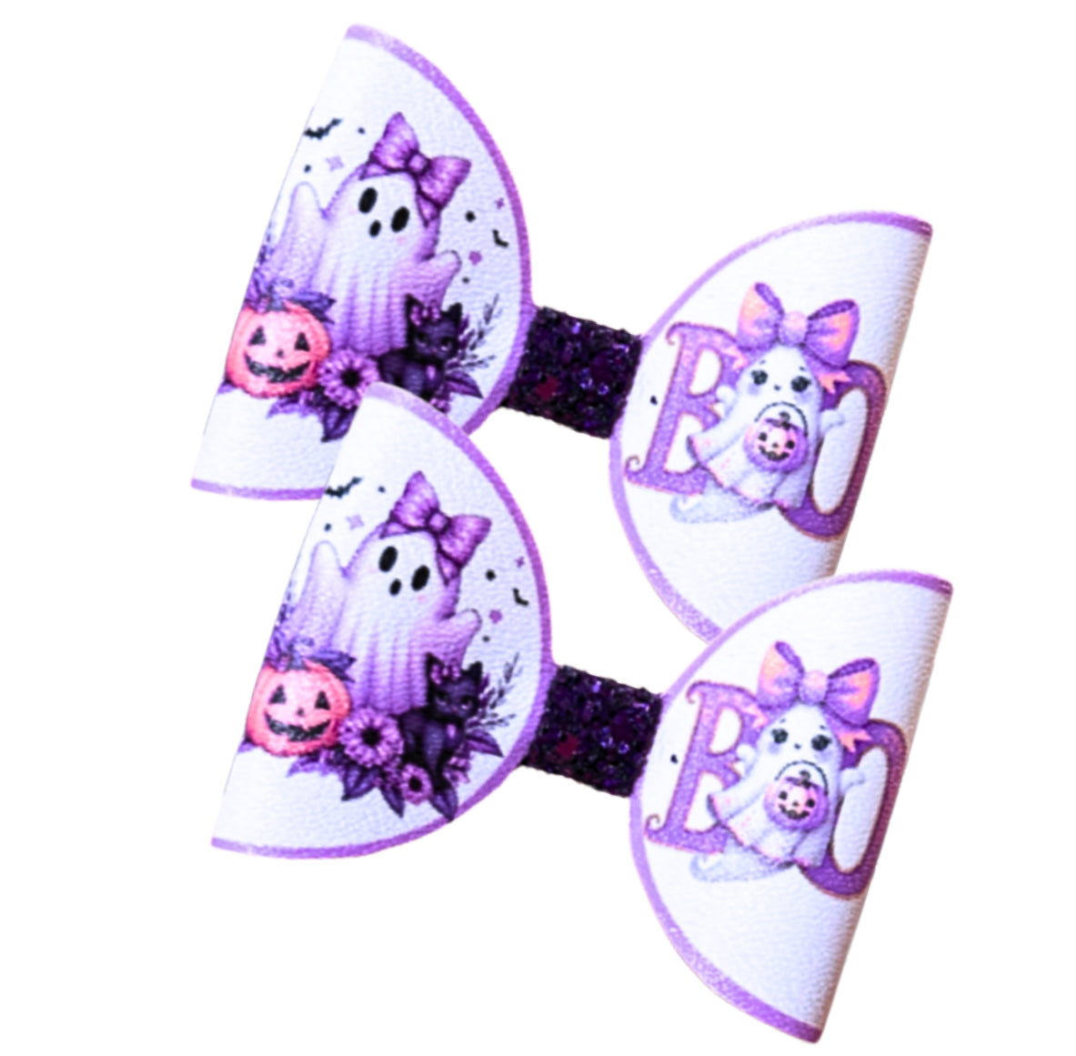 7 x printed in house Leatherette bow loops 3.5” Boo Ghost