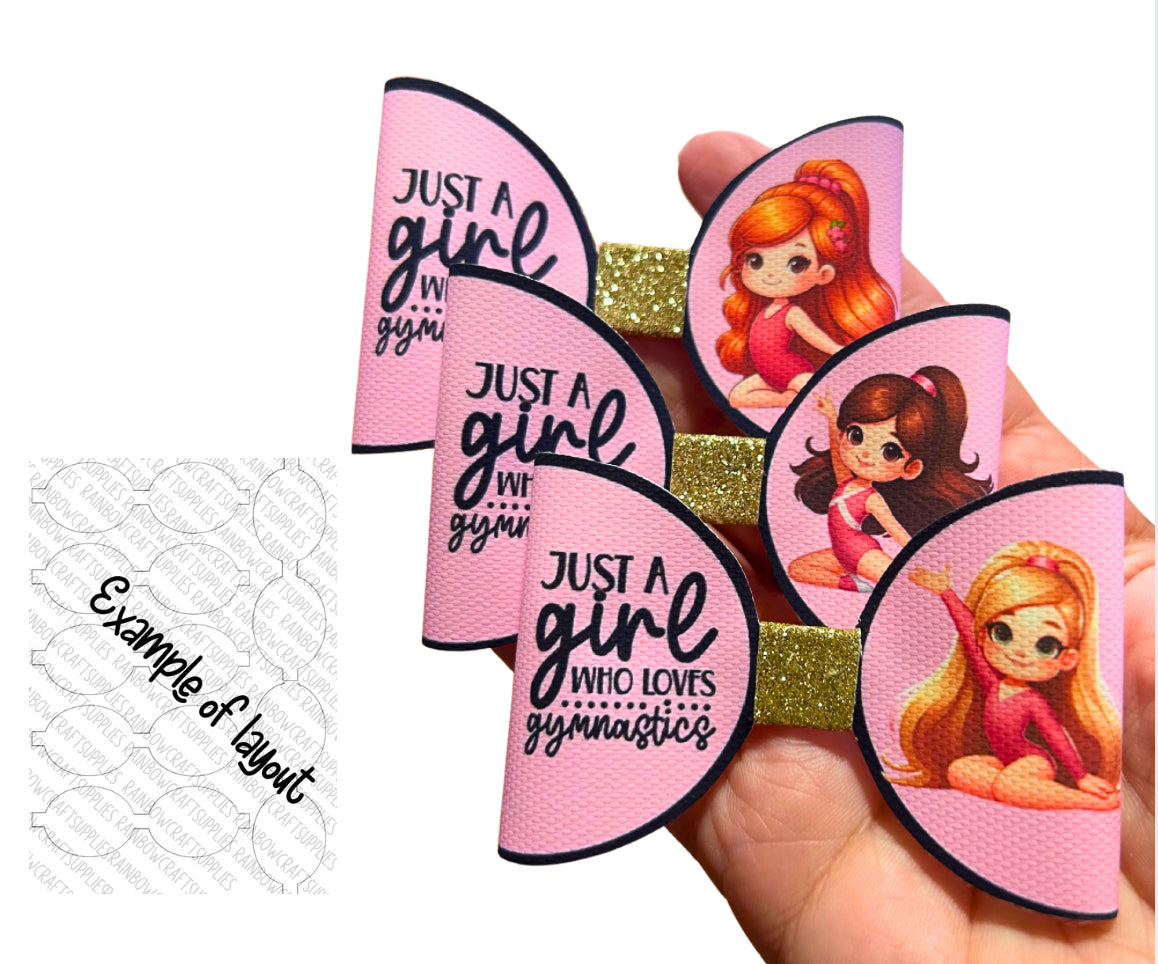 Gymnastics cartoon girl printed 3.5”bow loops x 7