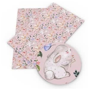 Whimsical Easter Bunny Leatherette fabric A4