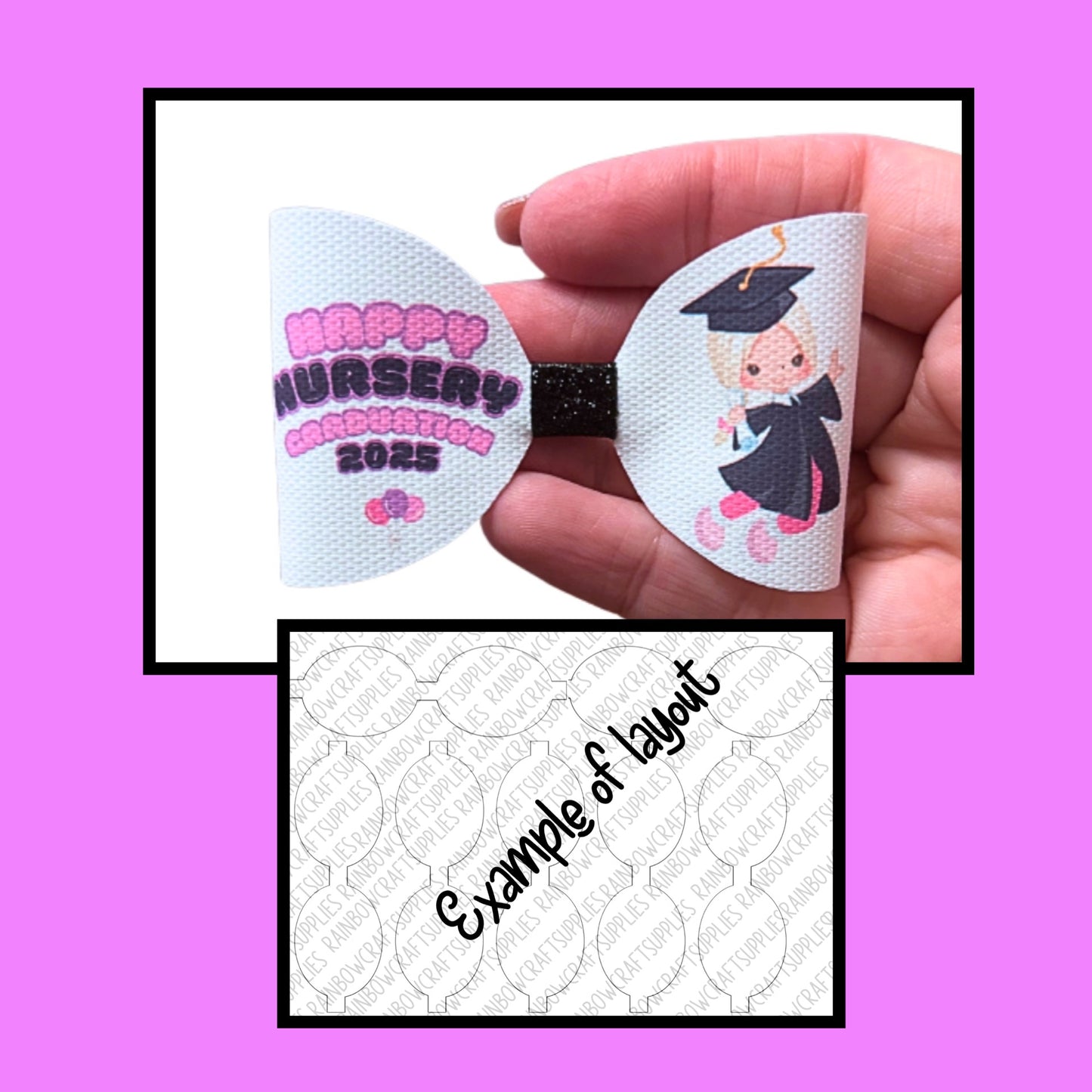 7 x Nursery graduation printed bow loops 3.5” 2025