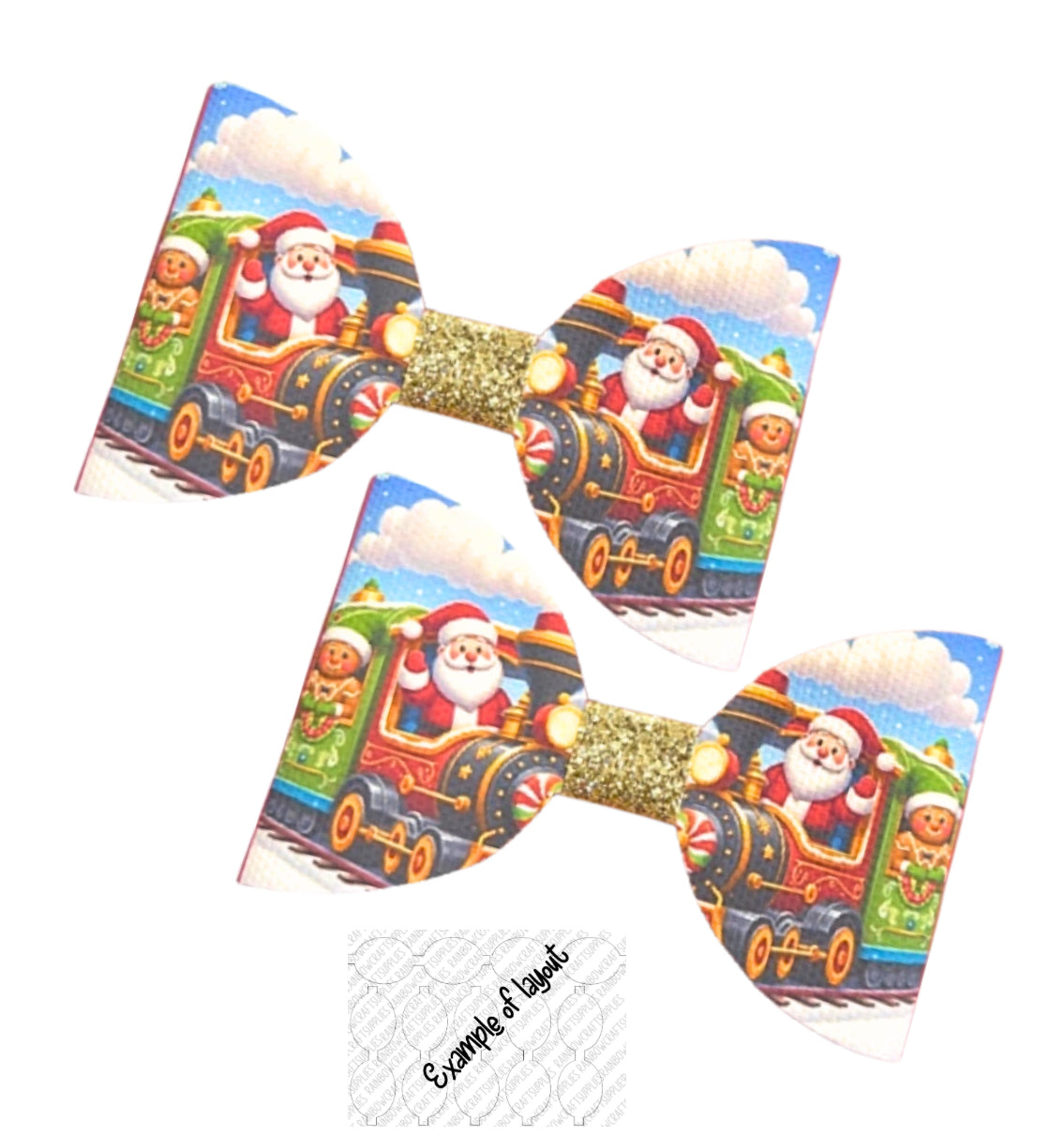Santa’s Christmas Train pre printed canvas hair bow loops x 7
