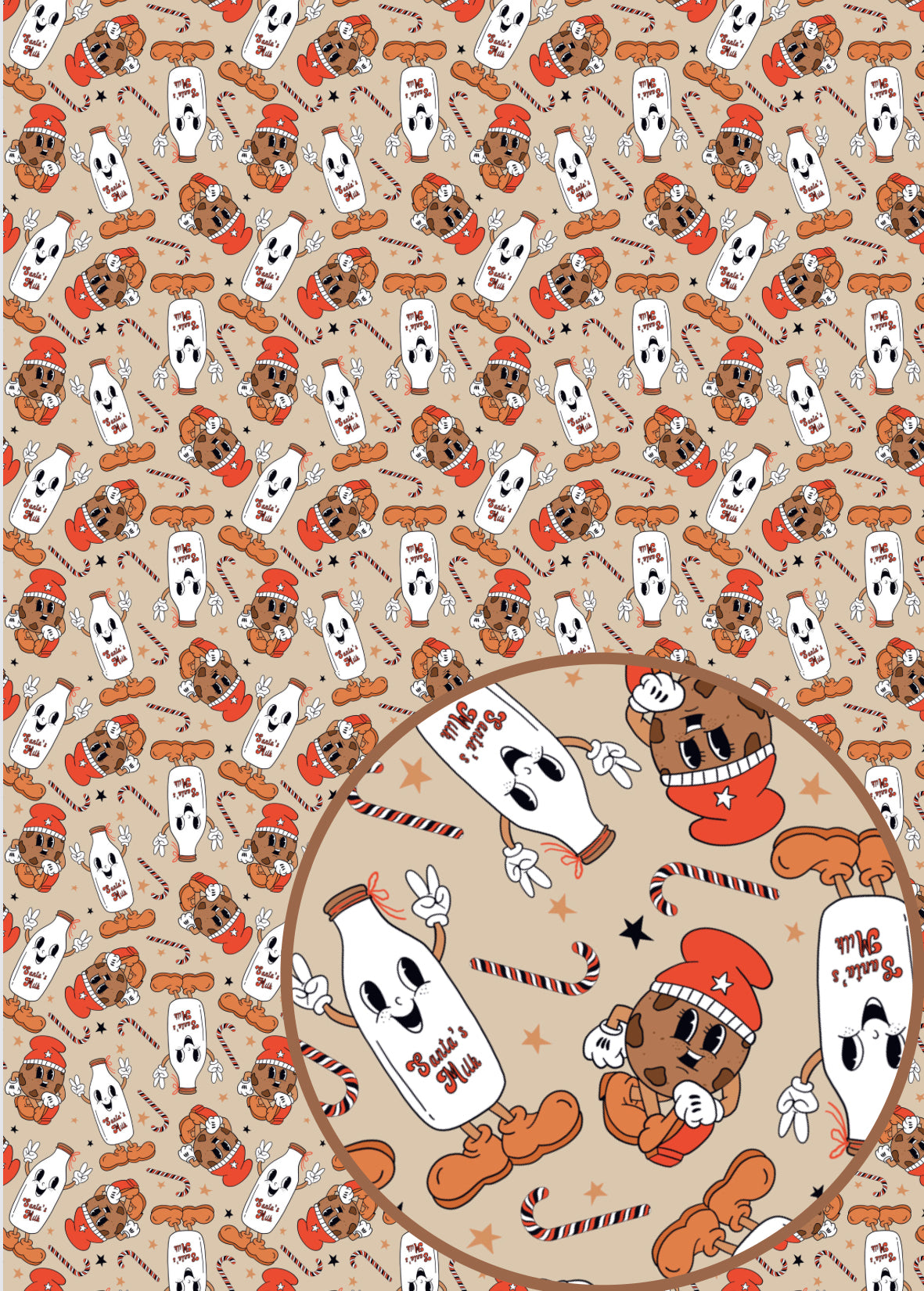 Cute milk and cookies themed printed canvas fabric