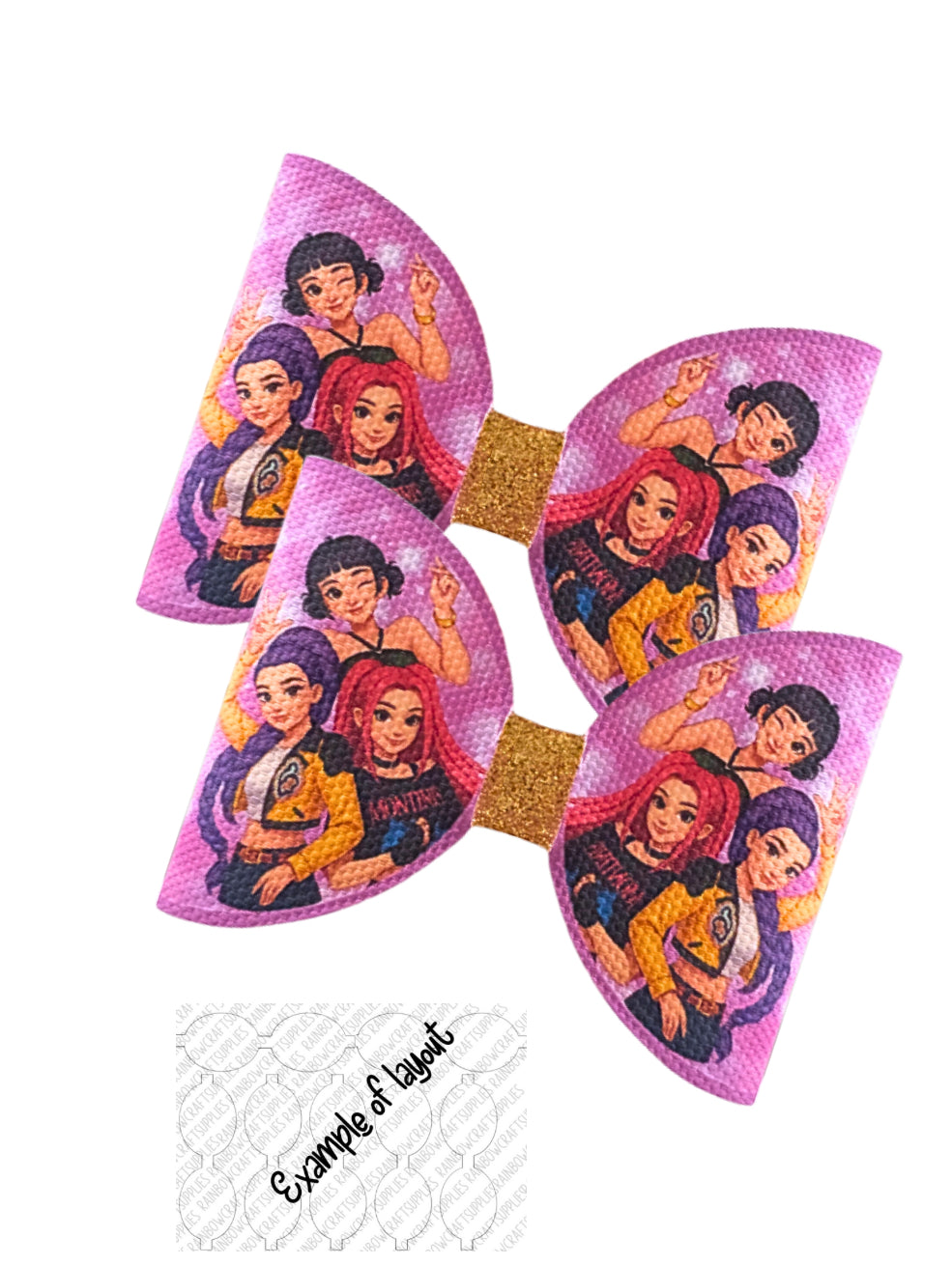 Demon pop Purple Girls pre printed canvas bow loops x 7