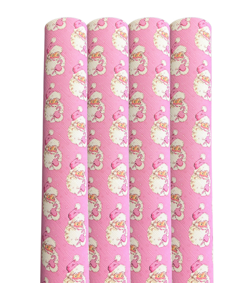 Hot pink Hi Santa patterned leatherette fabric