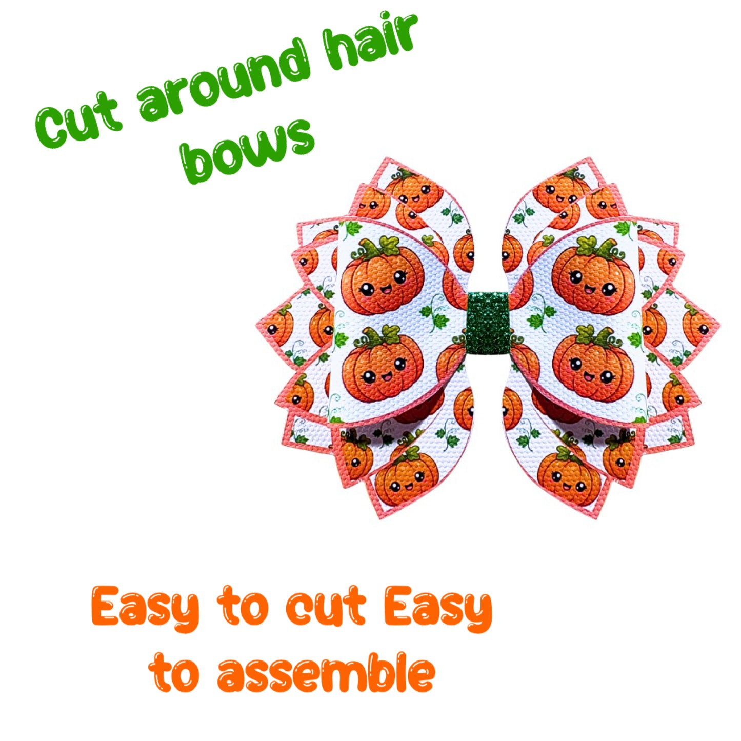 4 x Pumpkin cut around Fan hair bow loops & tails 3.5” Leatherette or Canvas