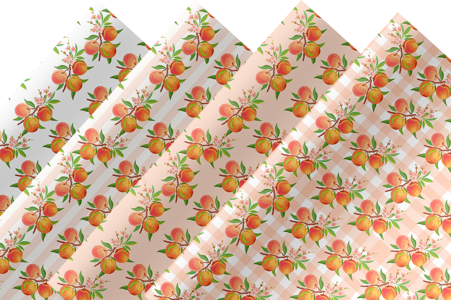 4 x Peaches summer Fruit printed canvas fabric A4