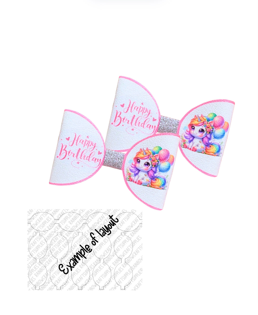 7 x printed in house Leatherette bow loops 3.5” Happy Birthday