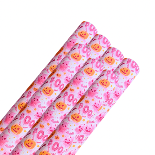 Halloween Boo themed printed premium canvas fabric fabric ghost and pumpkins