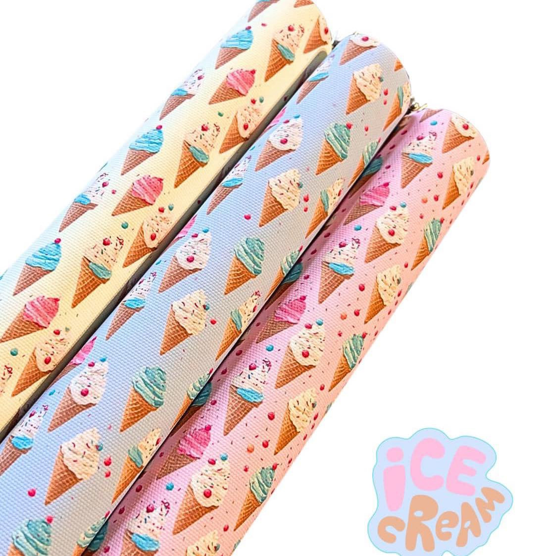 Ice cream summer themed printed in house leatherette fabric A4