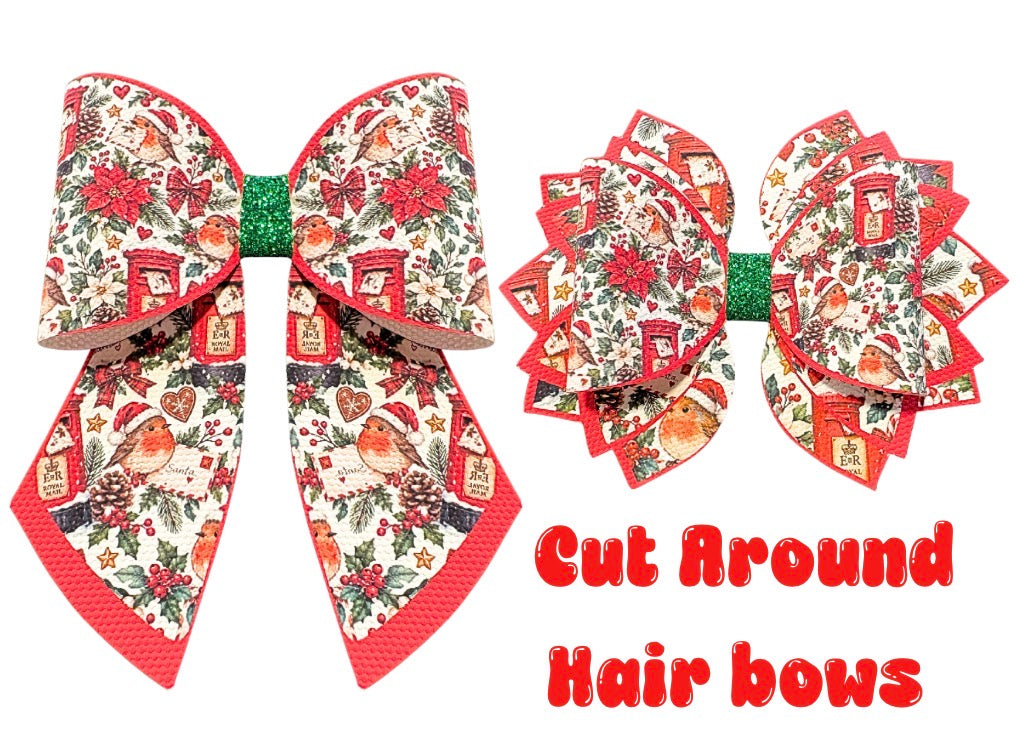 4 Festive Robin Cut around hair bow making sets 3.5”(choice of bow shape )