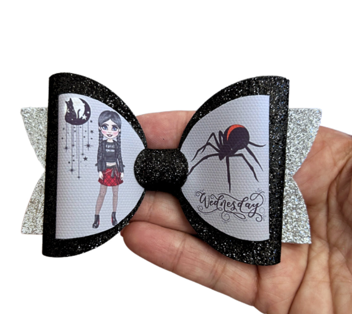 Wednesday kooky creepy themed pre printed canvas bow loops x 7 (3.5”)