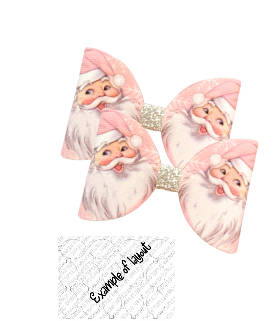7 xSparkle Santa leatherette hair bow loops 3.5”