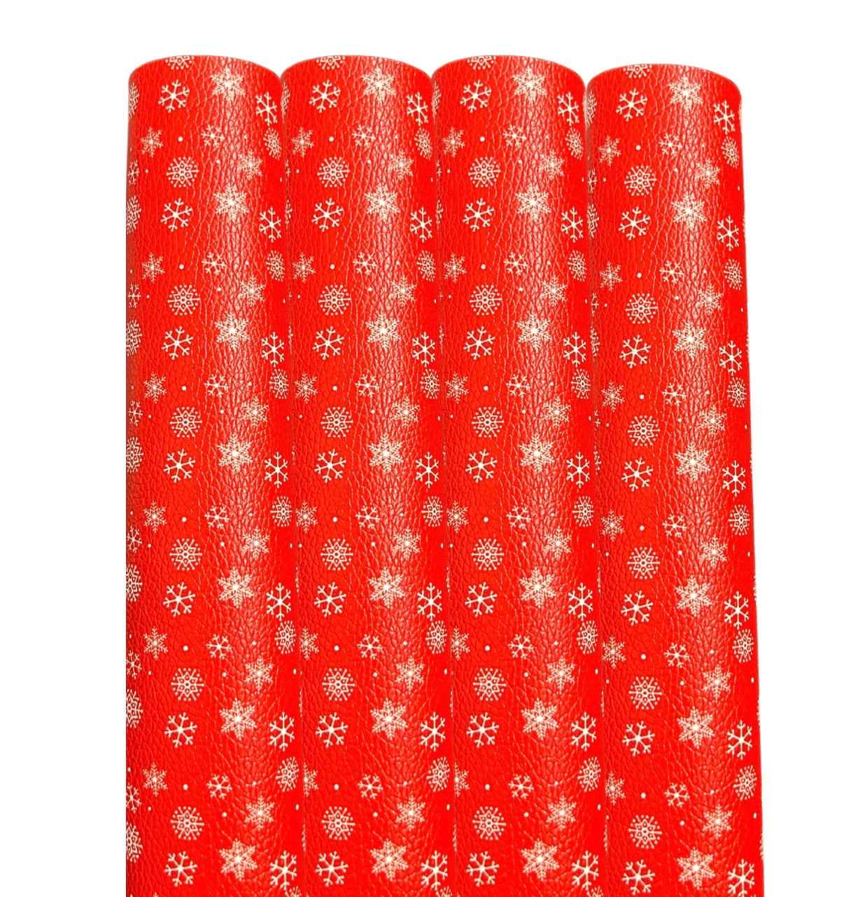 Red & white luxury smooth snowflake leatherette fabric A4