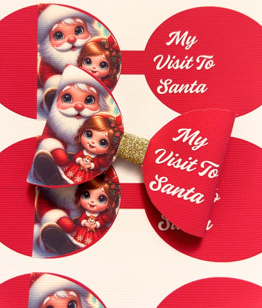My Visit to Santa pattern pre printed canvas hair bows x 7