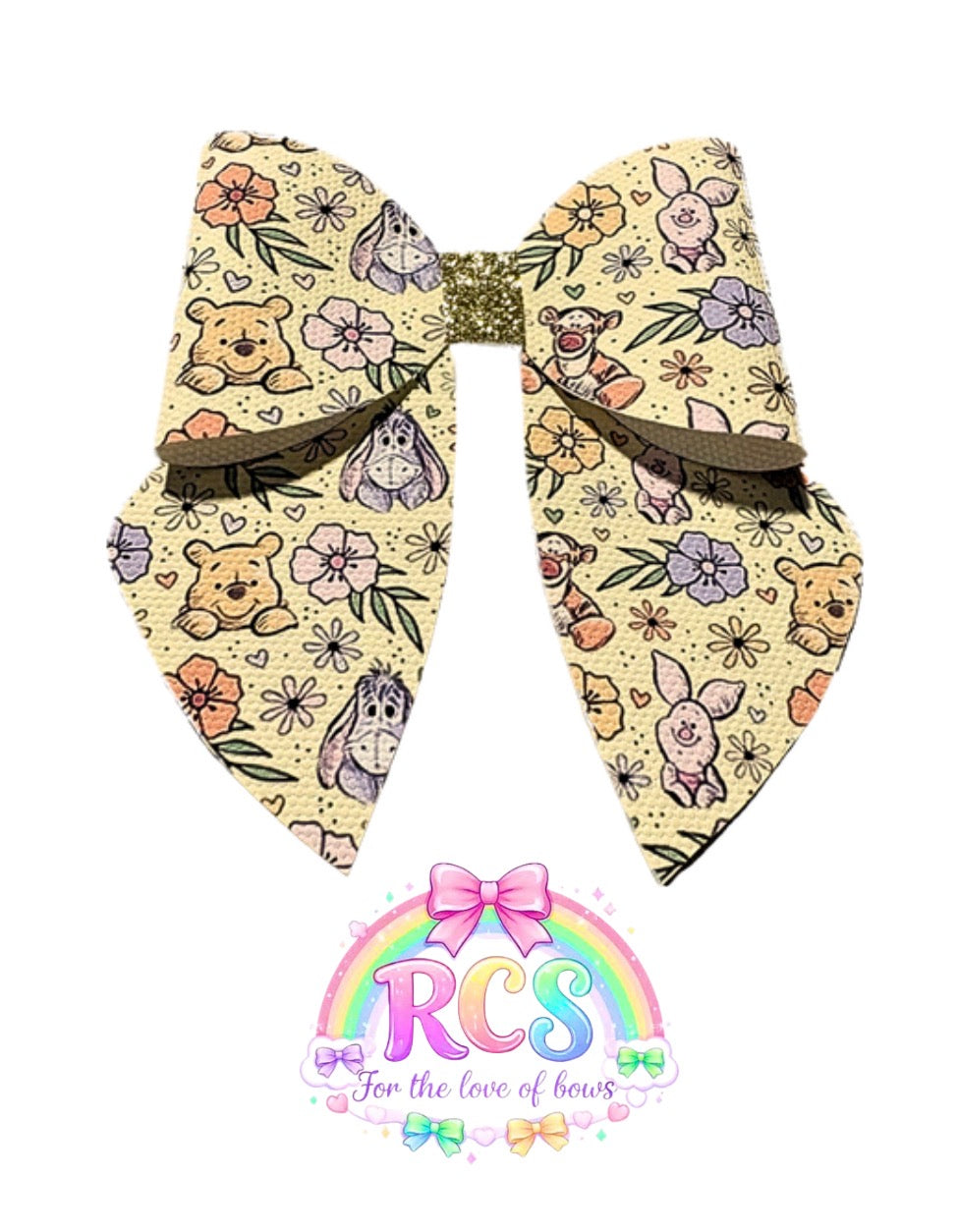 4 x printed in house Leatherette cut around bow loops and sailor Tails 3.5” Winnie and friends