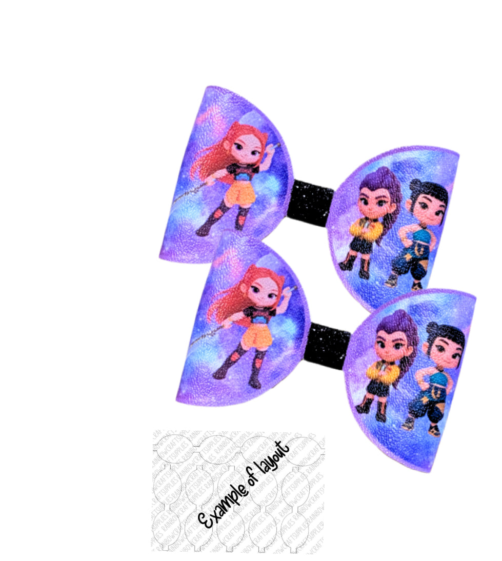 7 x printed in house Leatherette bow loops 3.5” Demon pop Girls