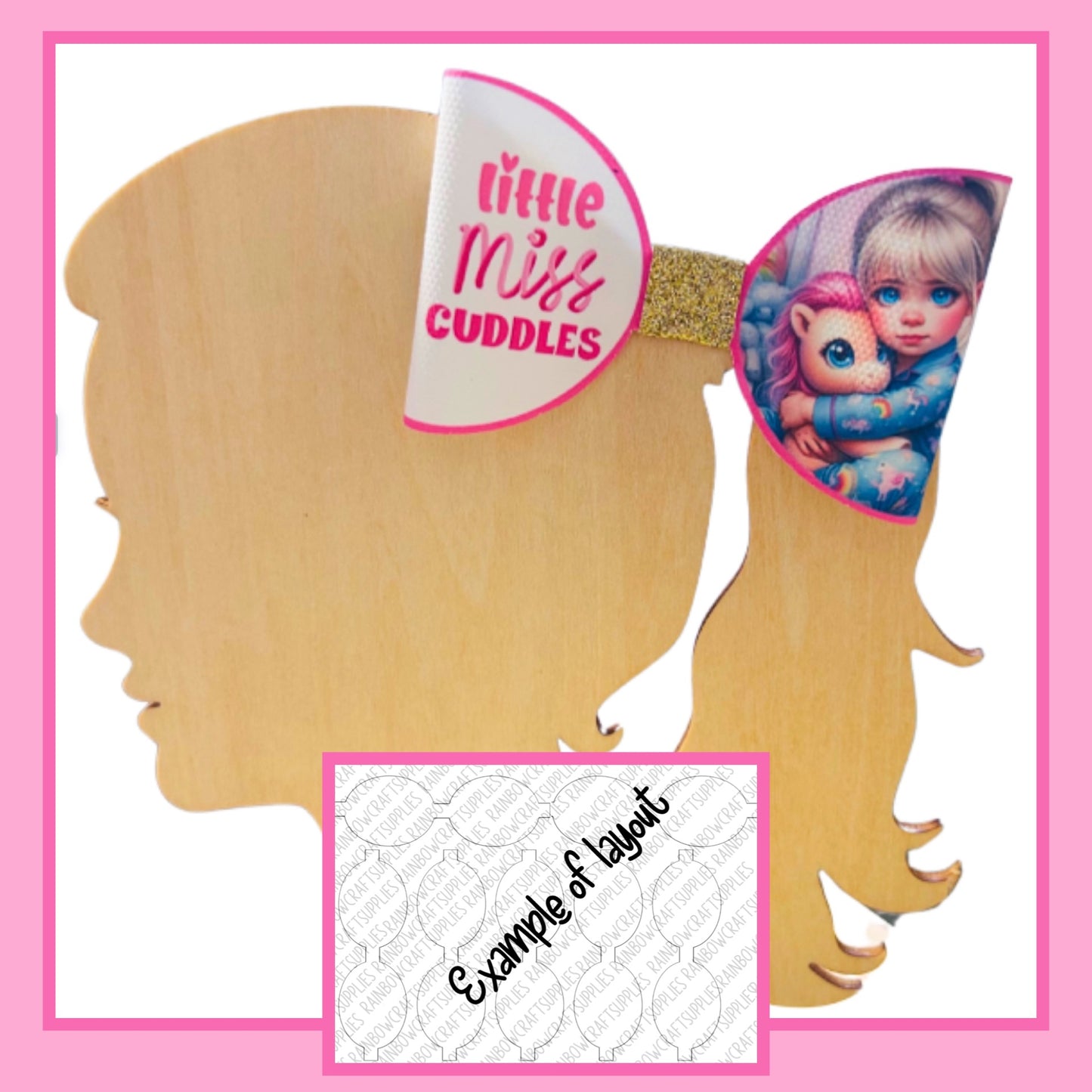 Little Miss Cuddles Unicorn theme themed pre printed canvas hair bow loops x 7