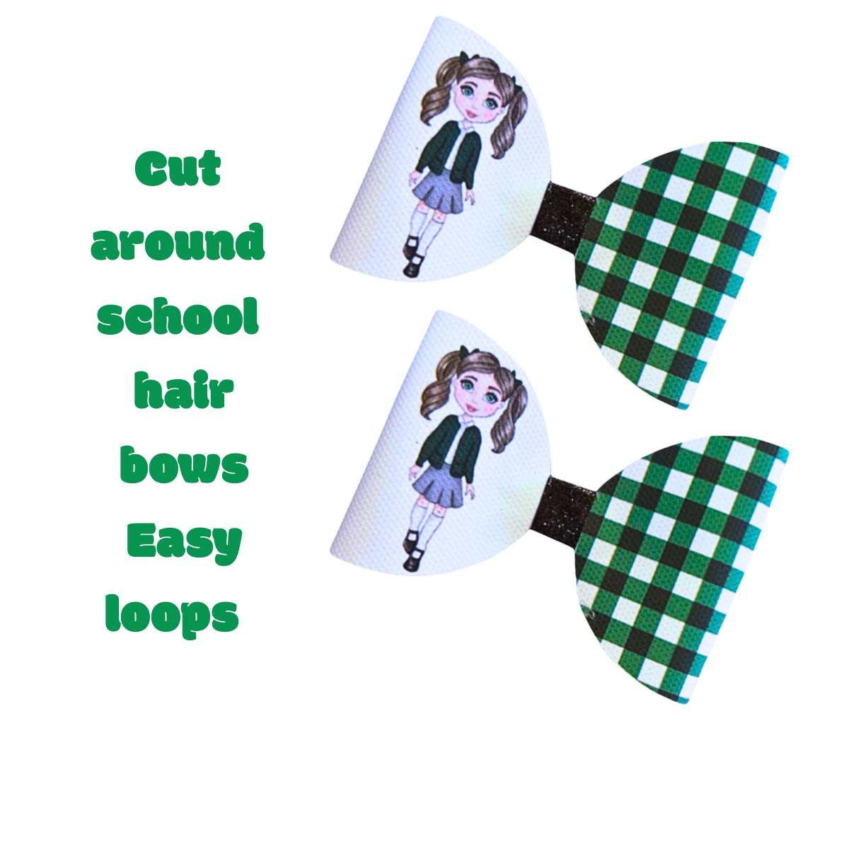 7 x Dark green School girl canvas cut around Hair bow loops 3.5”