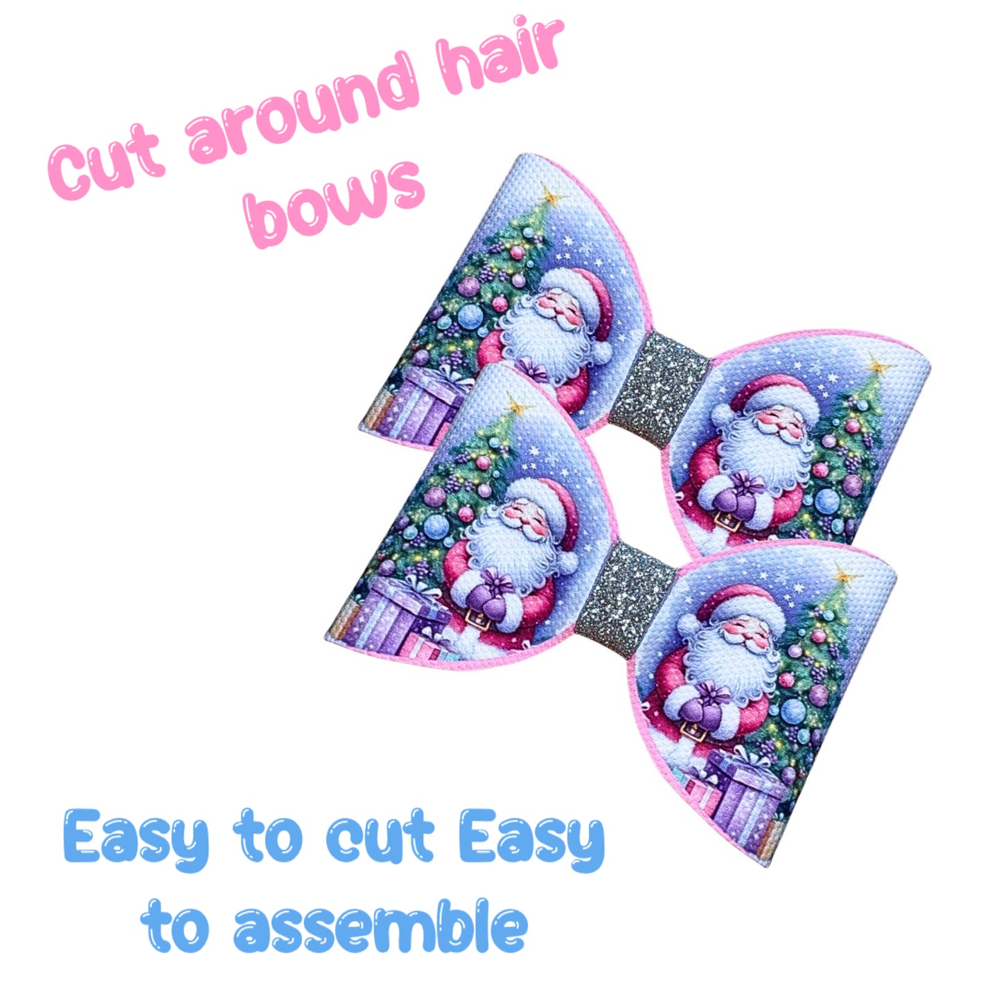7 Gift me Santa cut Around hair bow loops 3.5” Leatherette or Canvas