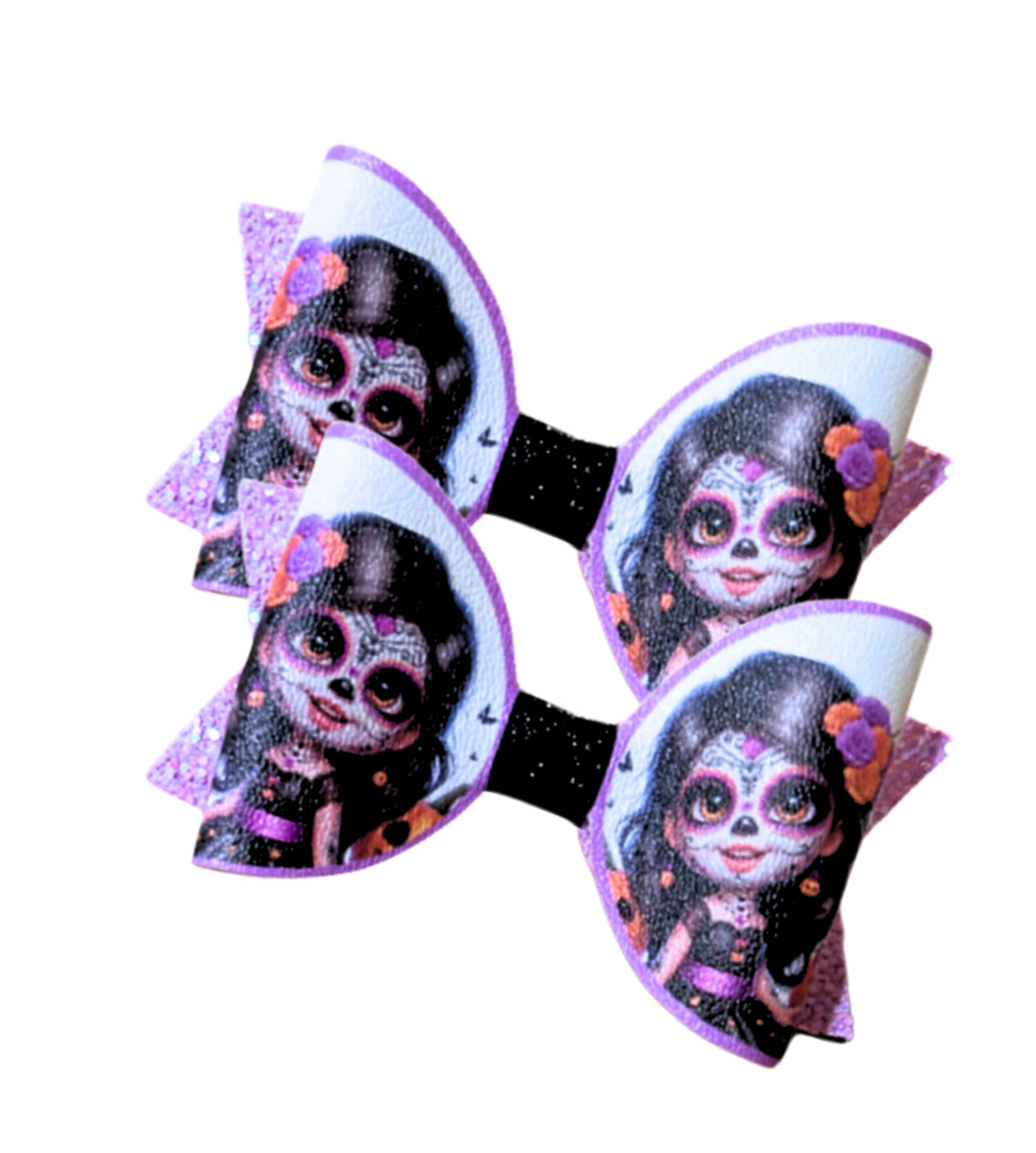 7 x printed in house Leatherette bow loops 3.5” Day of the Dead