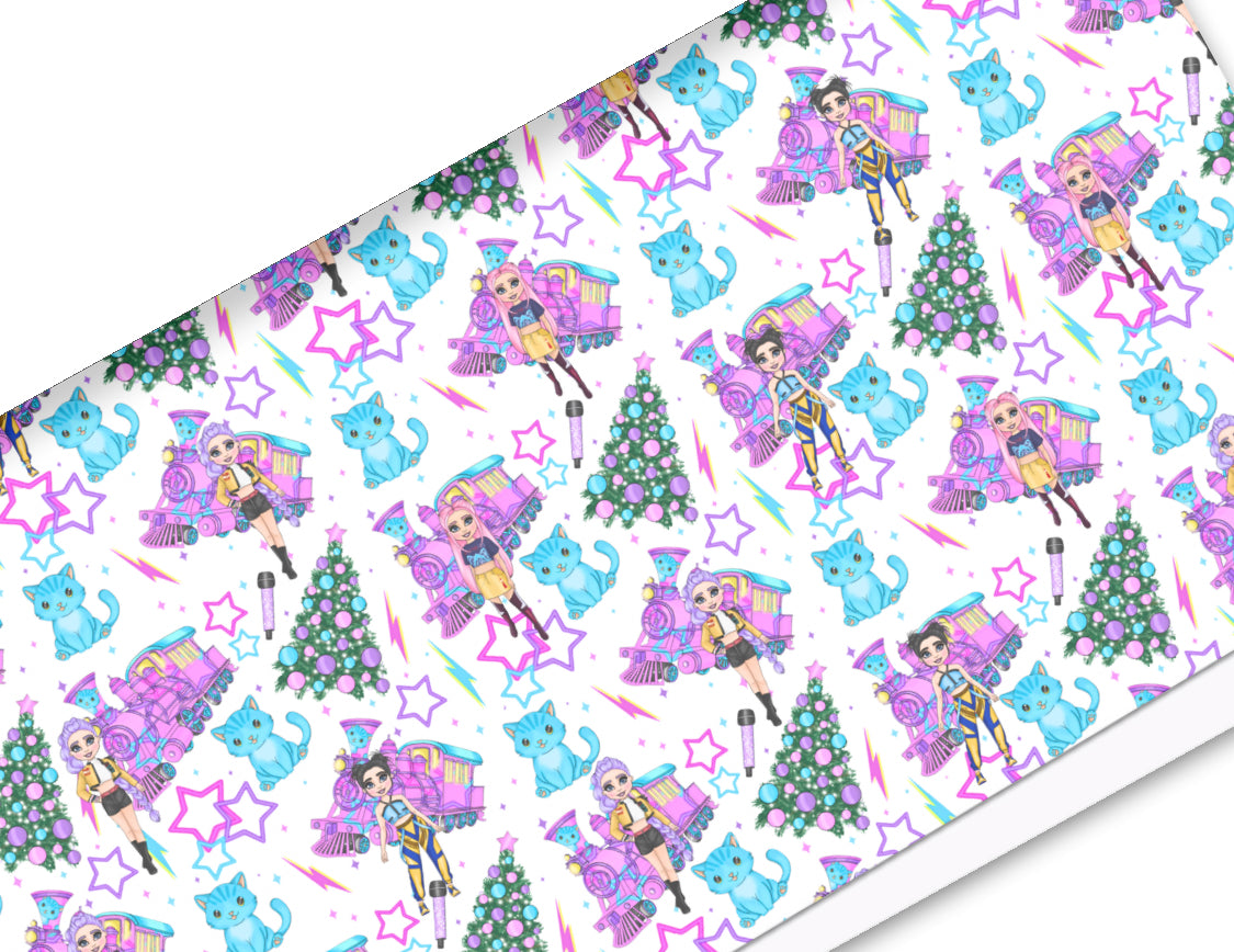 Christmas Pop Girls themed themed 280gsm canvas fabric A4 Demon white