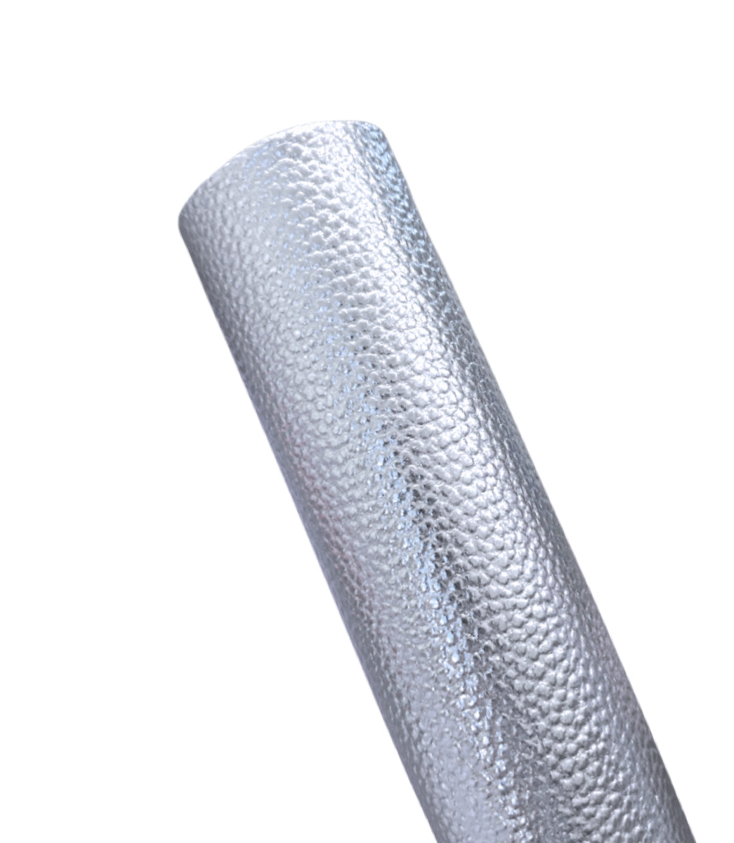 Silver metallic litchi leatherette fabric A4