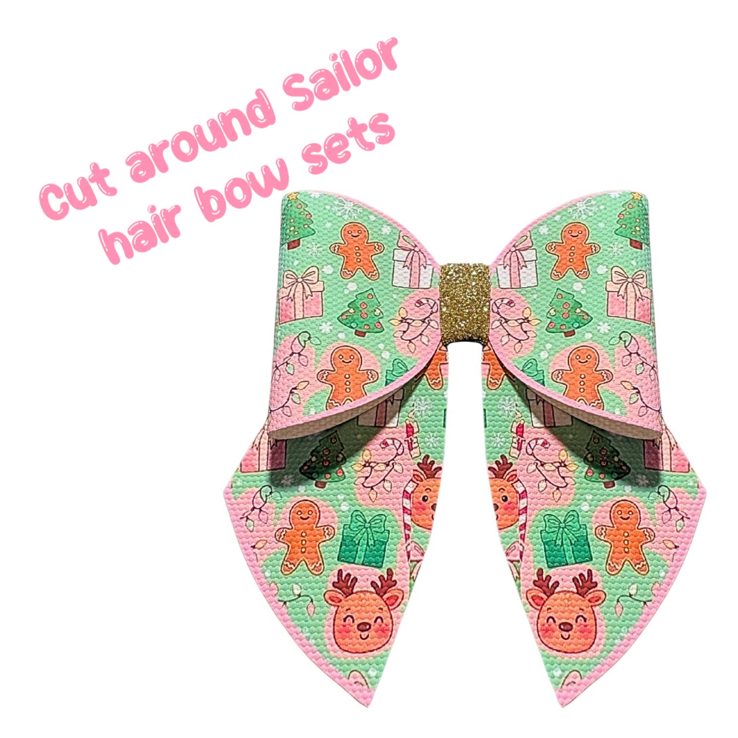 4 x Christmas gingerbread cookies around Hair bow sets 3.5” Leatherette or Canvas
