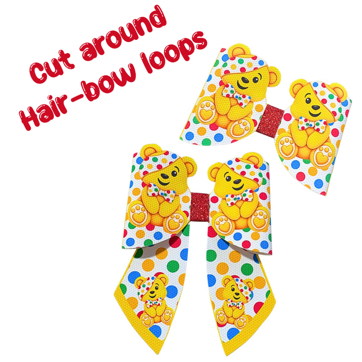 3D Pudsey Cut around hair bow making sets 3.5”(choice of bow shape)