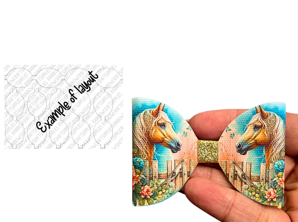 Floral Horses themed pre printed canvas bow loops x 7 (3.5”)